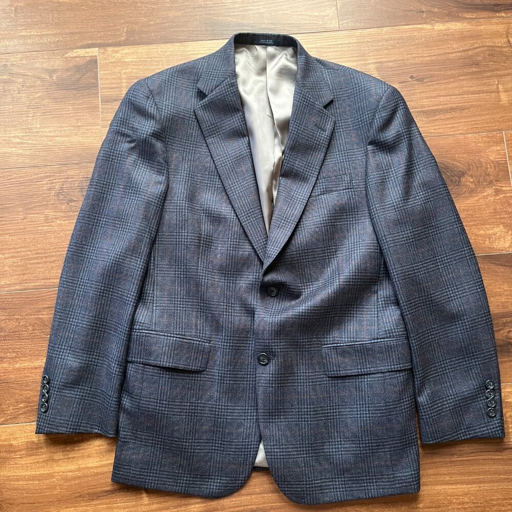 Hart Schaffner Marx Navy Blue Brown Plaid tartan sportcoat blazer preppy